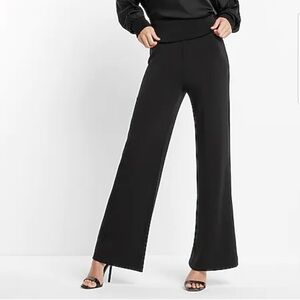 SUPER HIGH WAISTED SILKY SUEDED SCUBA WIDE LEG PANTS Pitch Black 58 Size XL